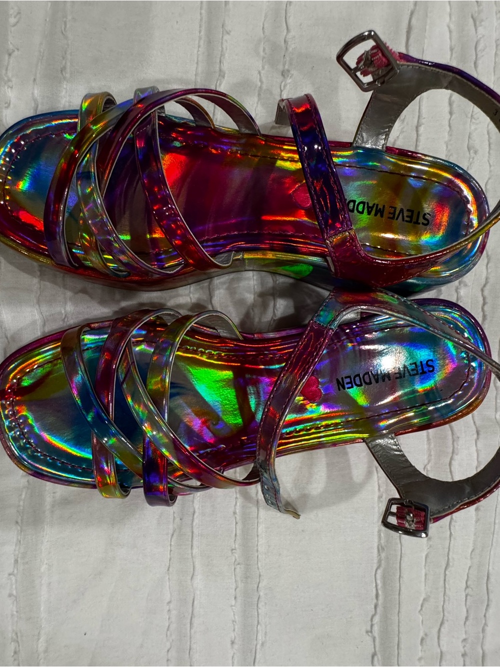 Steve Madden Holographic Rainbow Strappy Kids Sandals